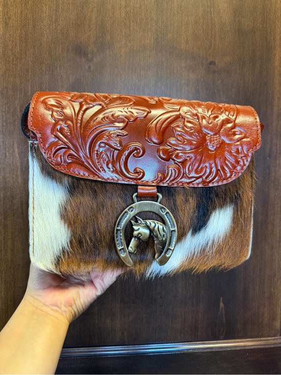 Patricia Nash Handbags - Patricia Nash Floral Tooled Leather & Cowhide Crossbody - Brown & White
